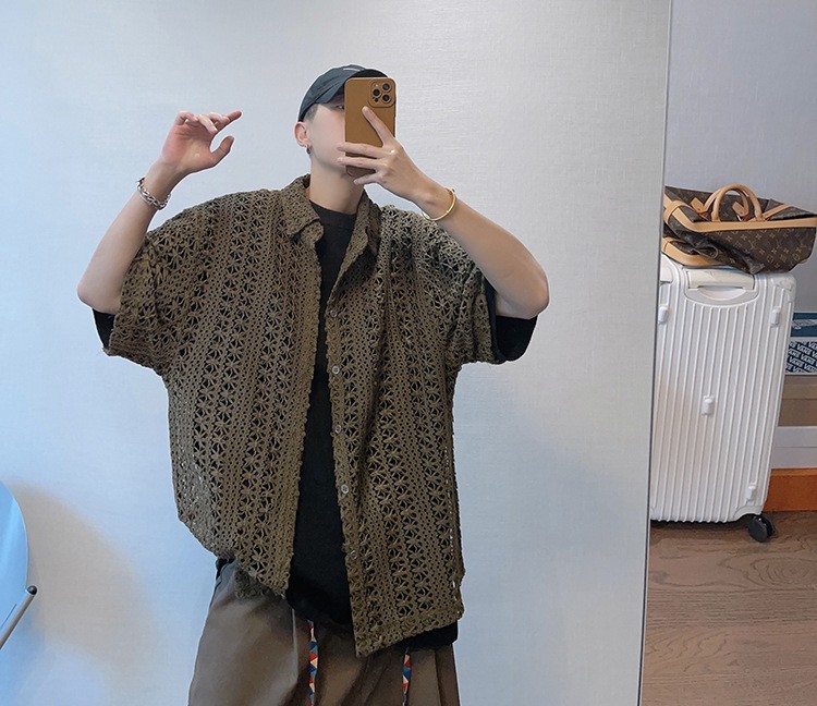 Men's Vintage Military Green Breathable Knit Shirt Men