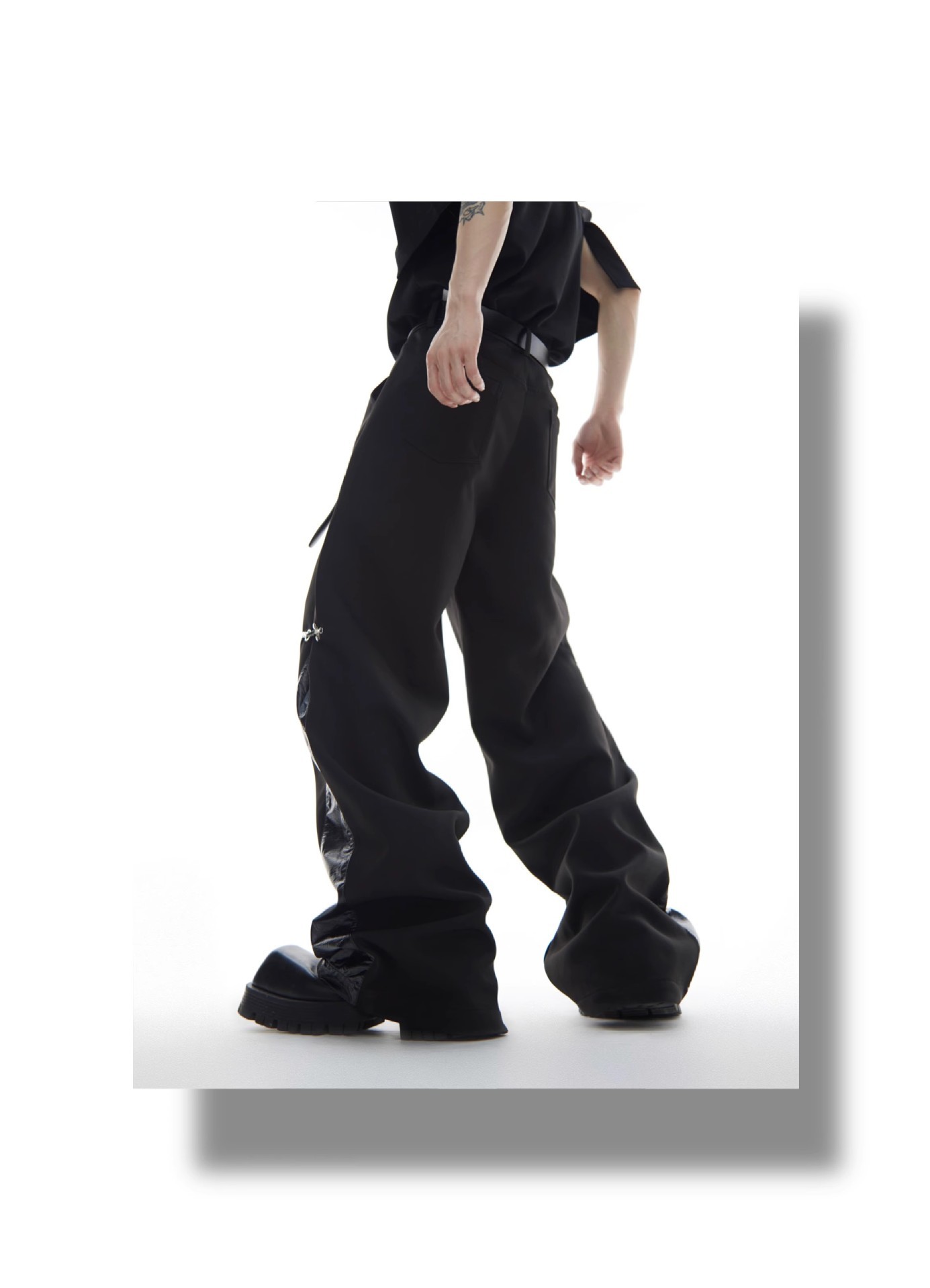 Premium Loose Fit PU Spliced Casual Dress Pants
