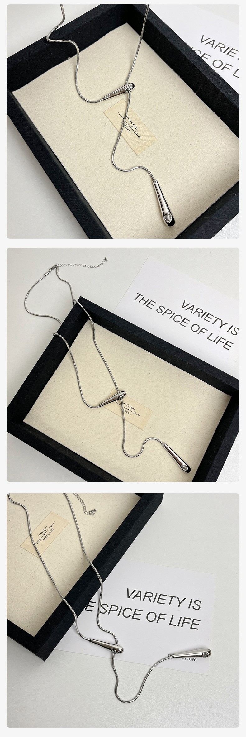 Luxury Minimalist Snake Bone Chain Teardrop Pendant Necklace Luxury Minimalist Snake Bone Chain Teardrop Pendant Necklace