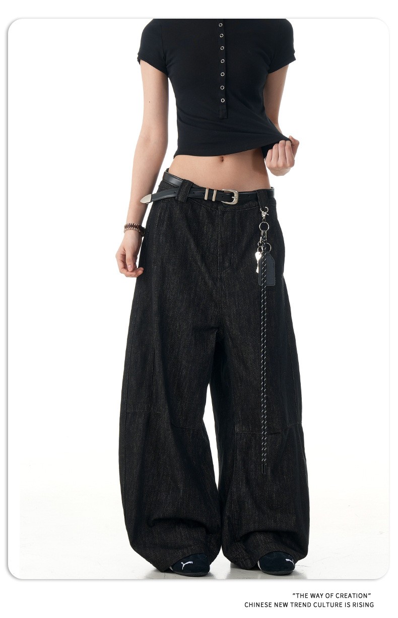 11KN Black Washed Loose Straight-Leg Denim Jeans