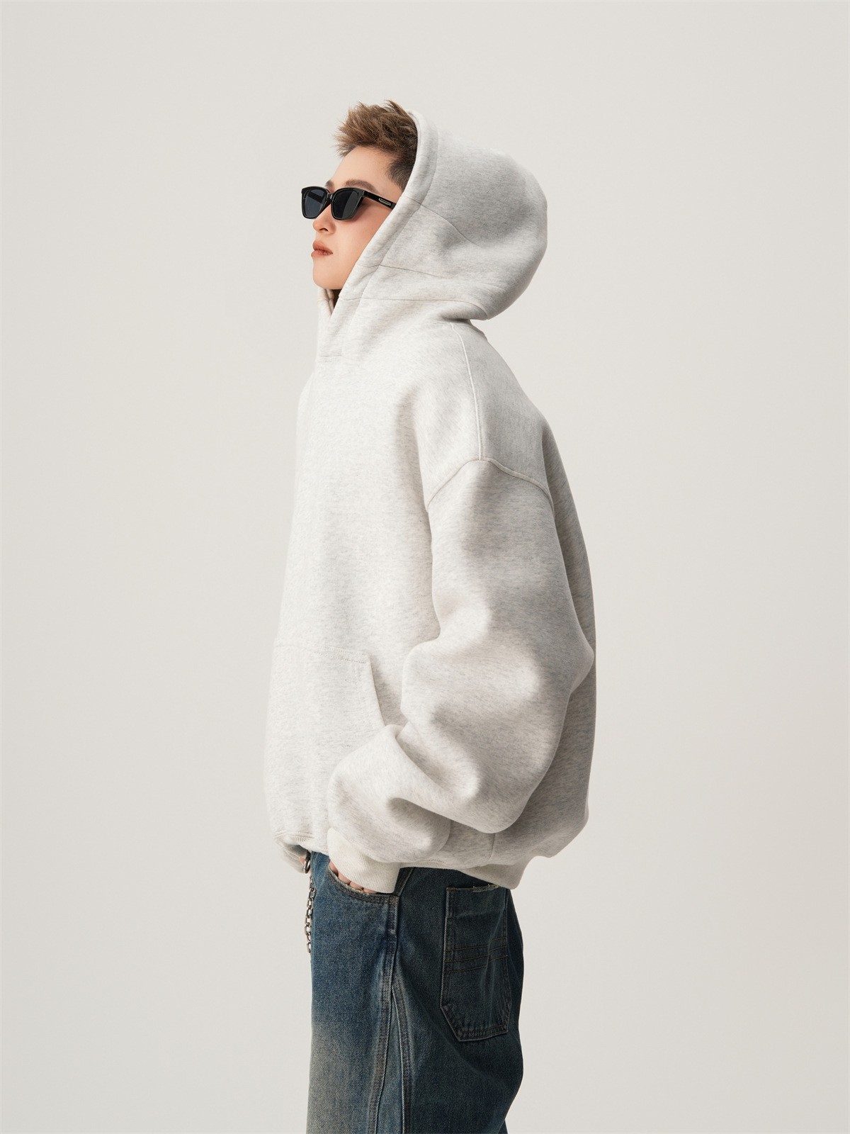 Heavyweight Boxy Hooded Fleece Pullover Sweatshirt