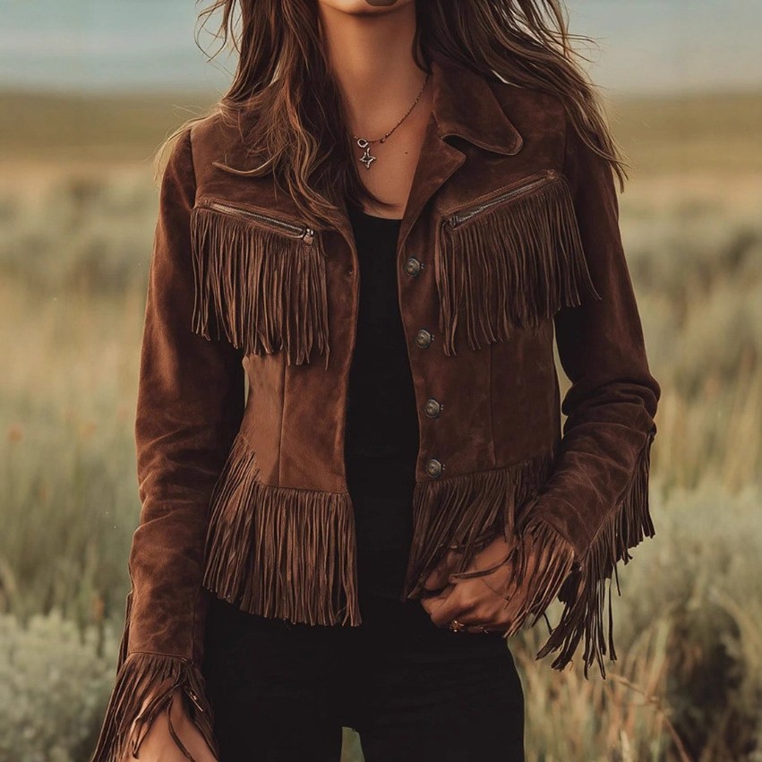 2025 Vintage Suede Tassel Belted Jacket