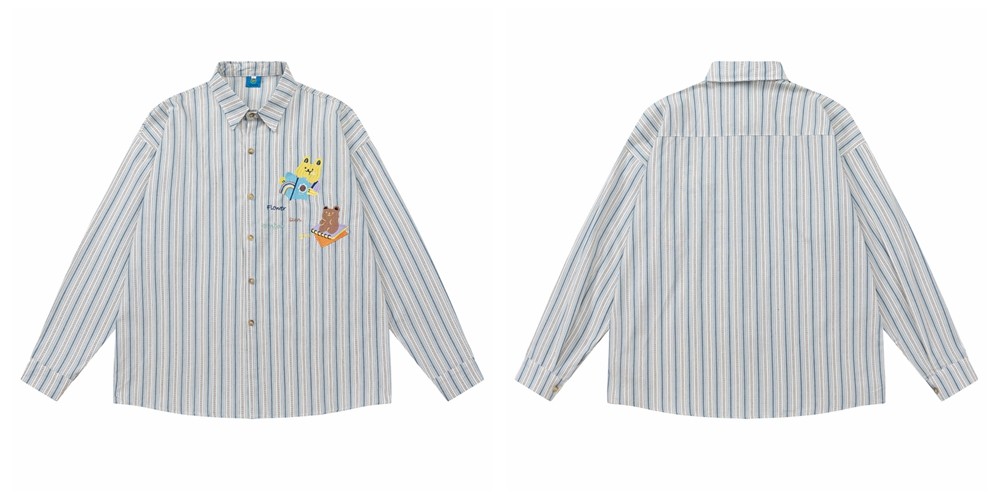 Vintage Floral Striped Cotton Blend Shirt with Tie