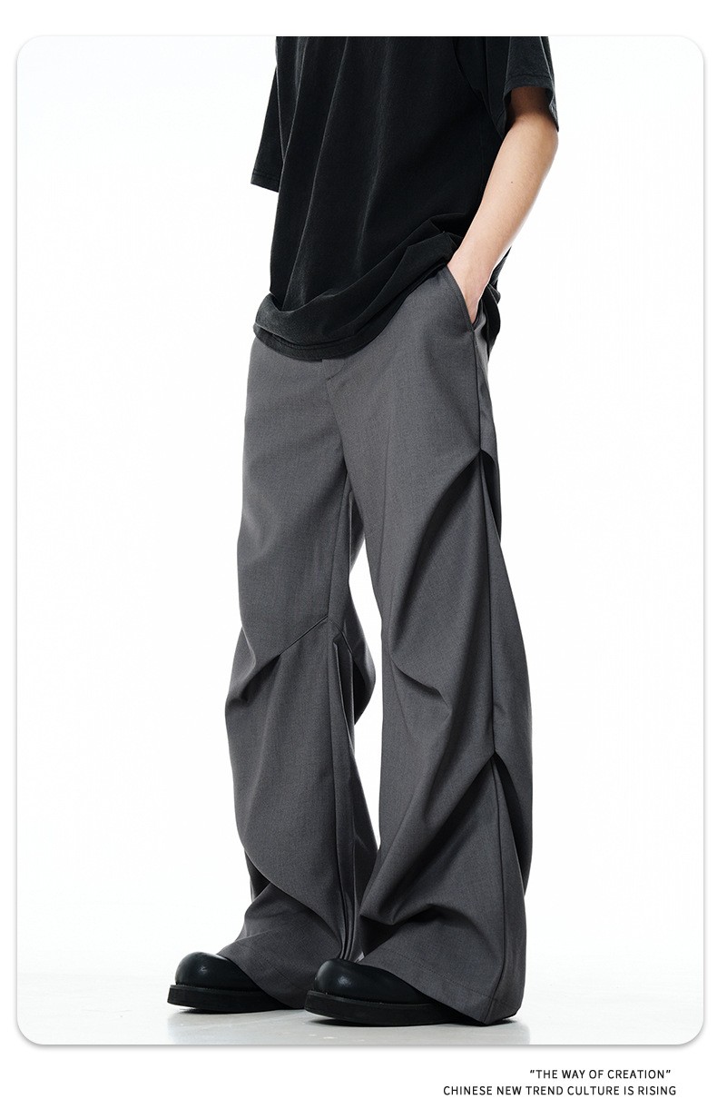 11KN Classic Grey Pleated Wide-Leg Trousers