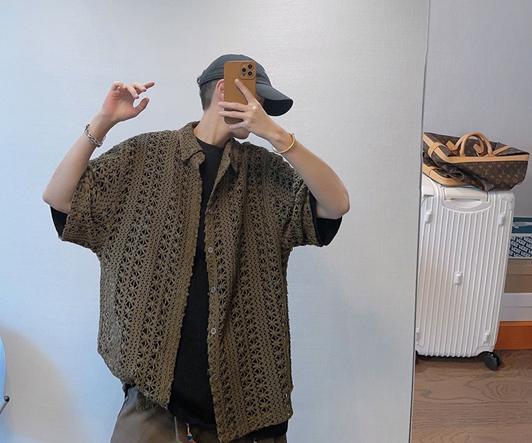 Men's Vintage Military Green Breathable Knit Shirt Men