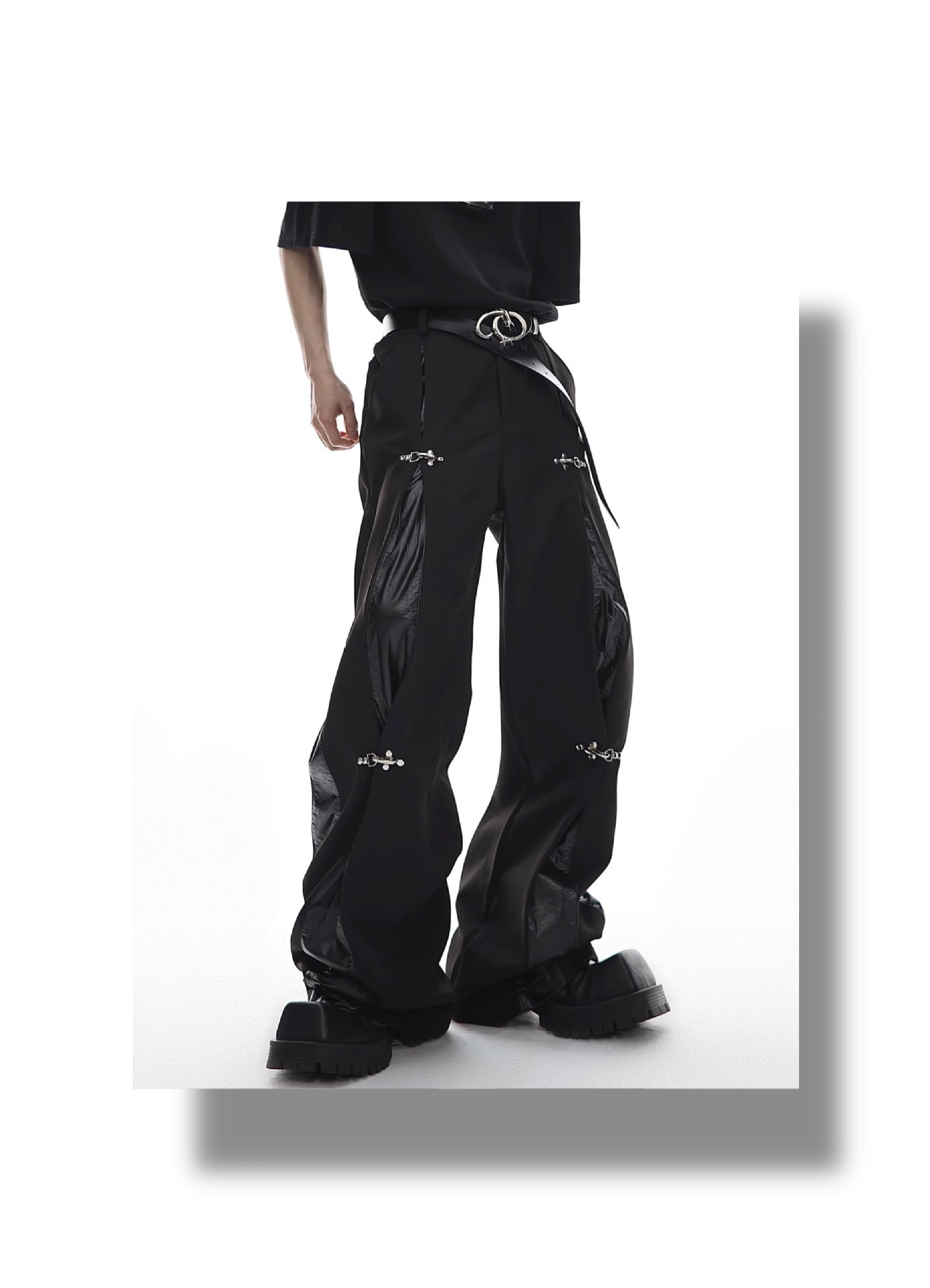 Premium Loose Fit PU Spliced Casual Dress Pants