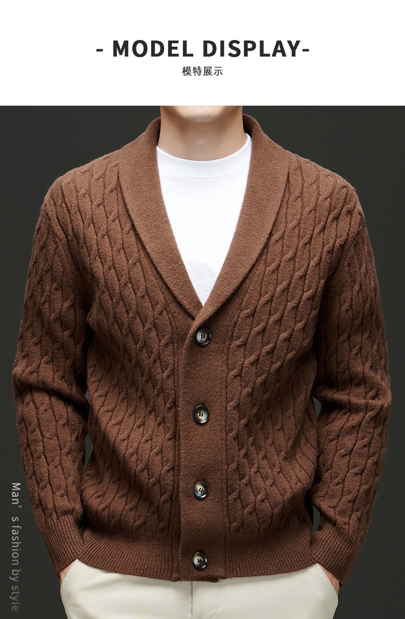 2024 Men’s Thick Wool Knit Cardigan with Embroidery