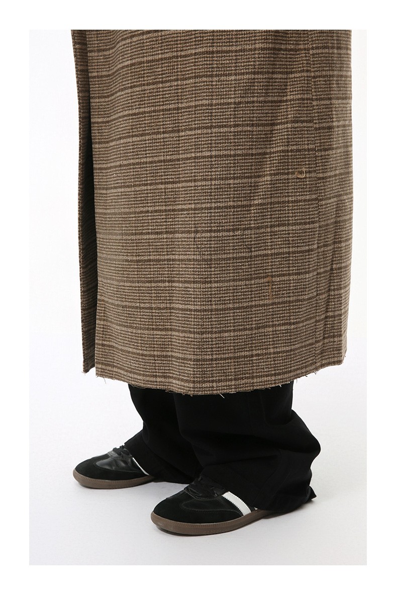 MTLCLOTHES Plaid Loose Wool Blend Long Coat