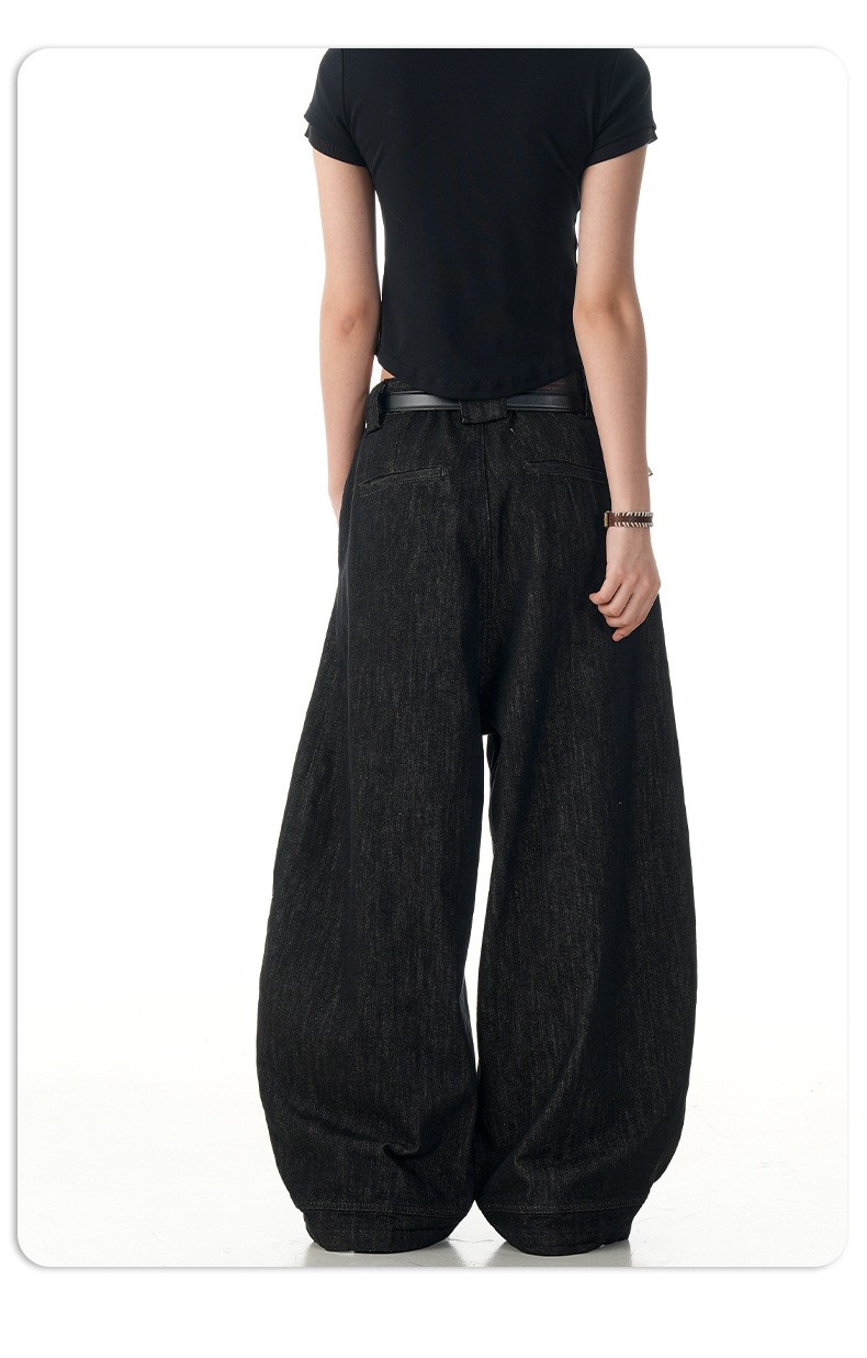 11KN Black Washed Loose Straight-Leg Denim Jeans