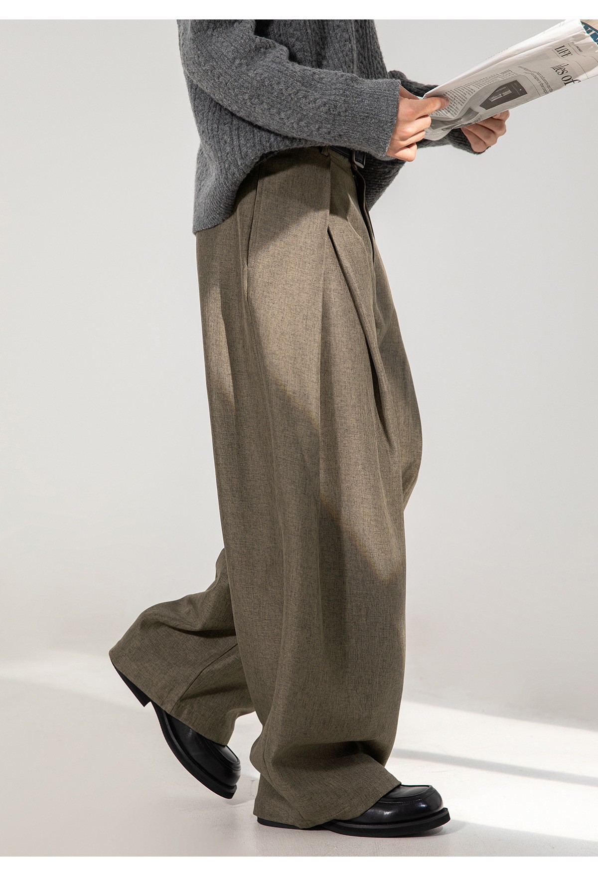Men's Pleated Wide-Leg Casual Trousers for Autumn Men
