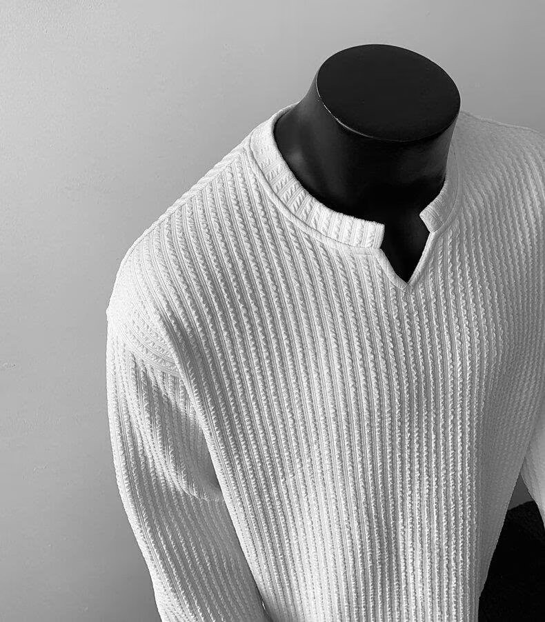 Men's V-Neck Lightweight Knit Long Sleeve T-Shirt Men