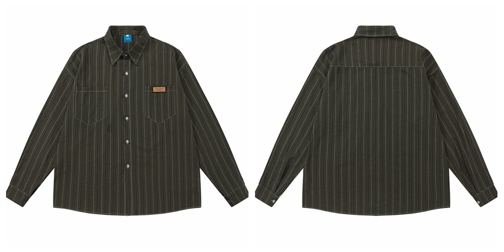 Vintage Floral Striped Cotton Blend Shirt with Tie