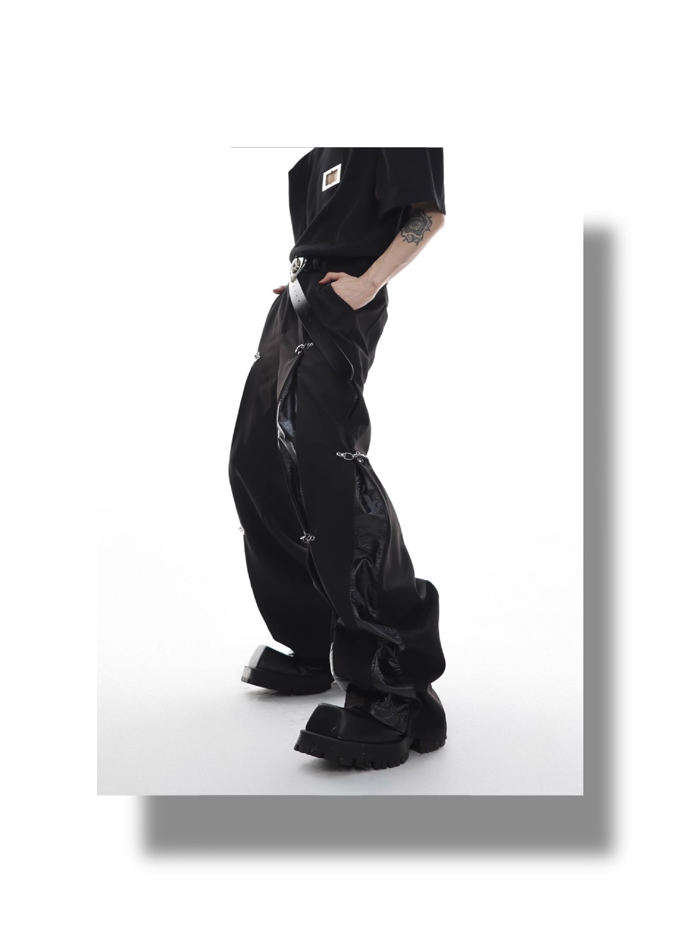 Premium Loose Fit PU Spliced Casual Dress Pants