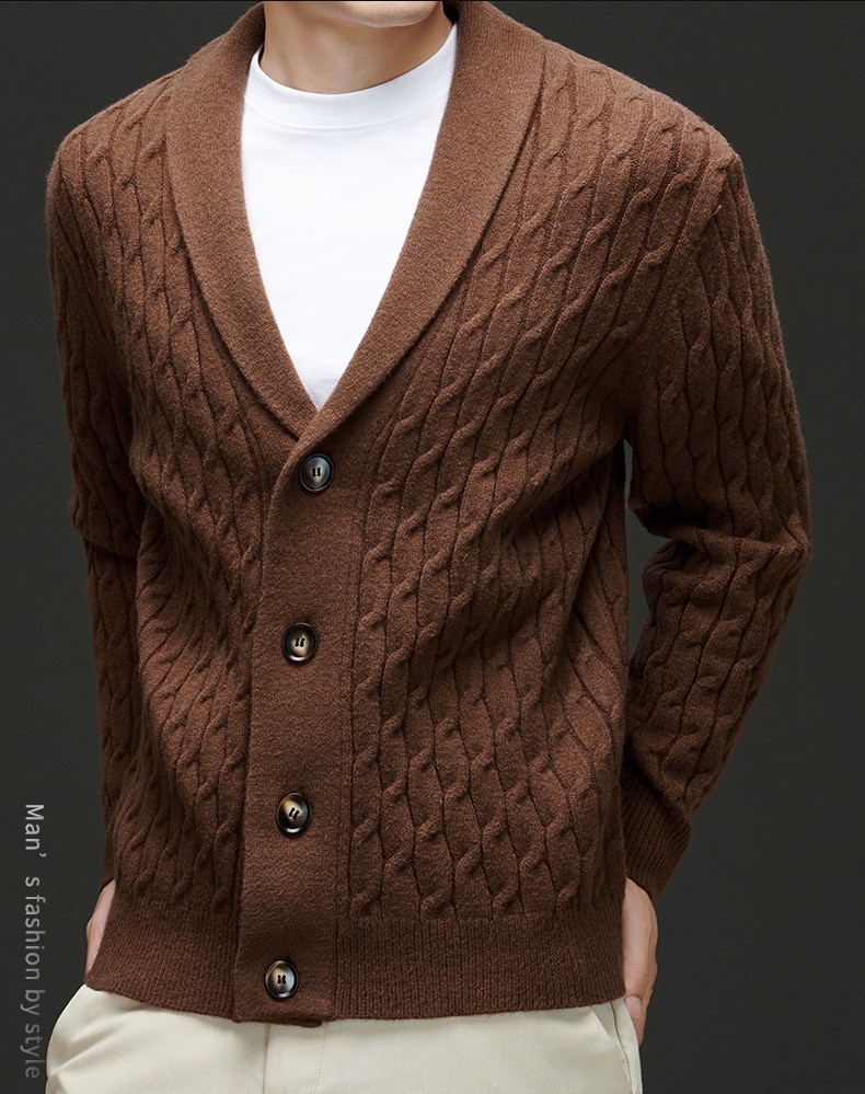 2024 Men’s Thick Wool Knit Cardigan with Embroidery
