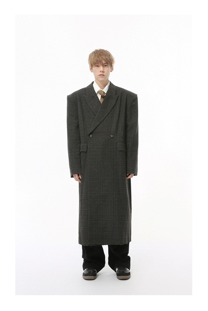 MTLCLOTHES Plaid Loose Wool Blend Long Coat