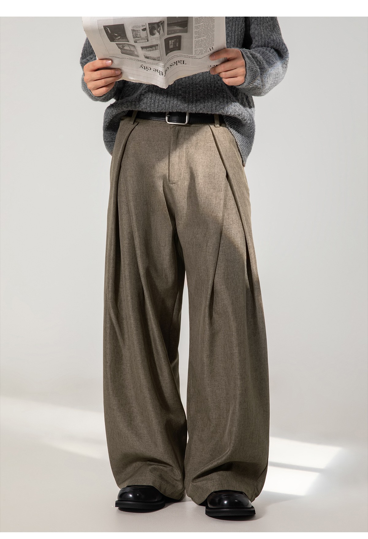 Men's Pleated Wide-Leg Casual Trousers for Autumn Men