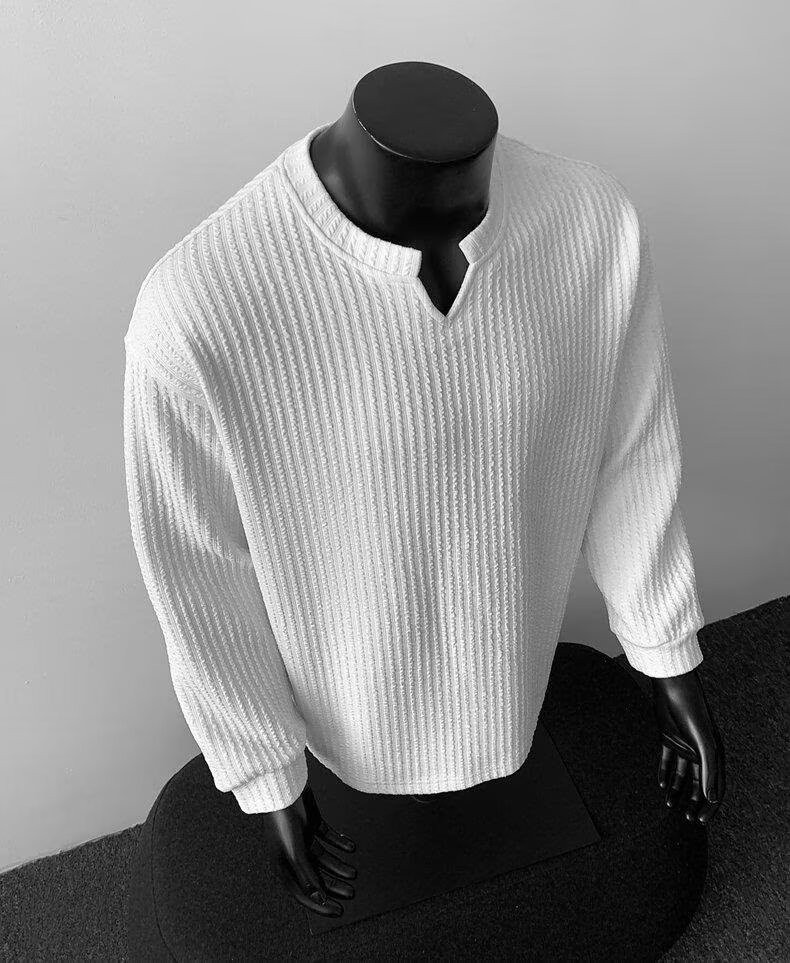 Men's V-Neck Lightweight Knit Long Sleeve T-Shirt Men