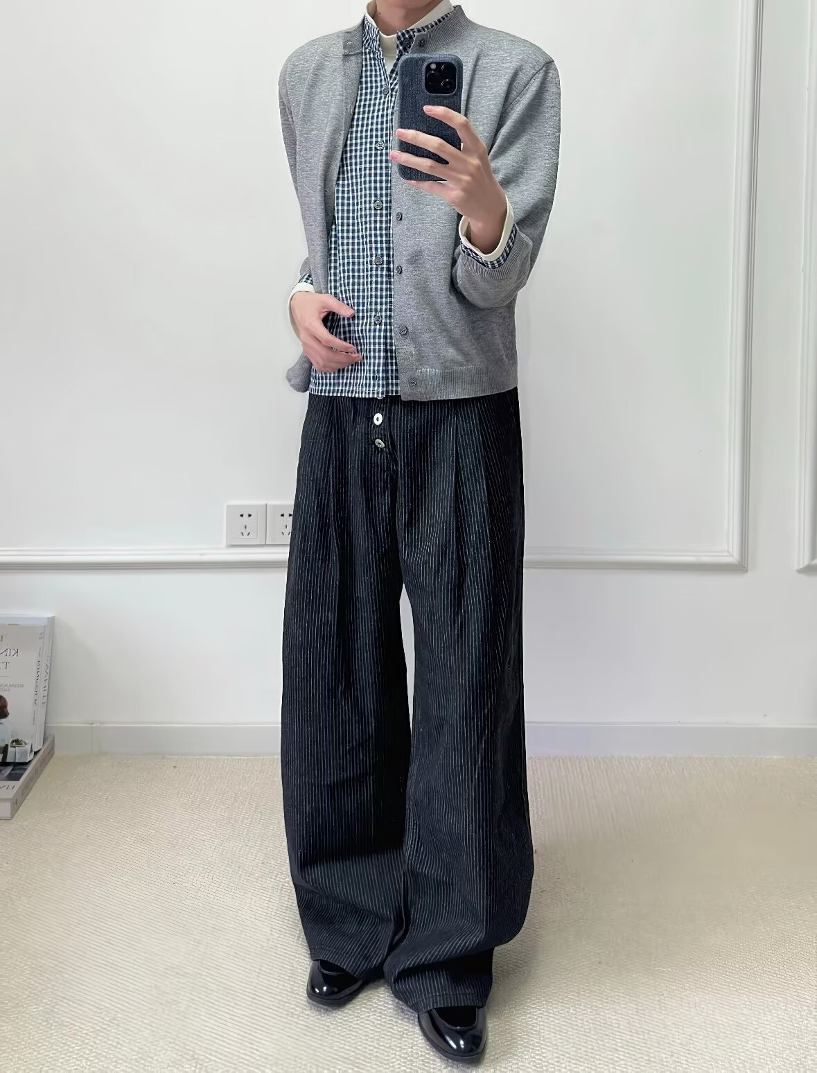 Men's High-Waist Pleated Denim Wide-Leg Trousers Men