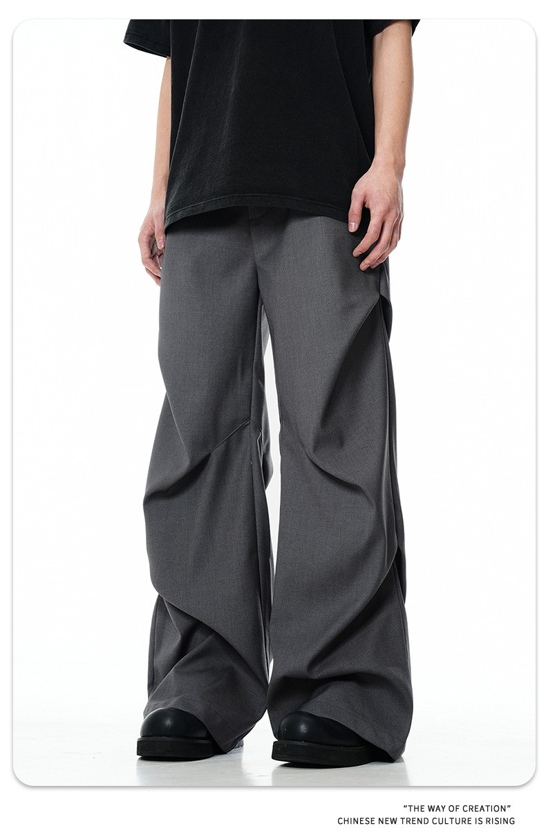 11KN Classic Grey Pleated Wide-Leg Trousers