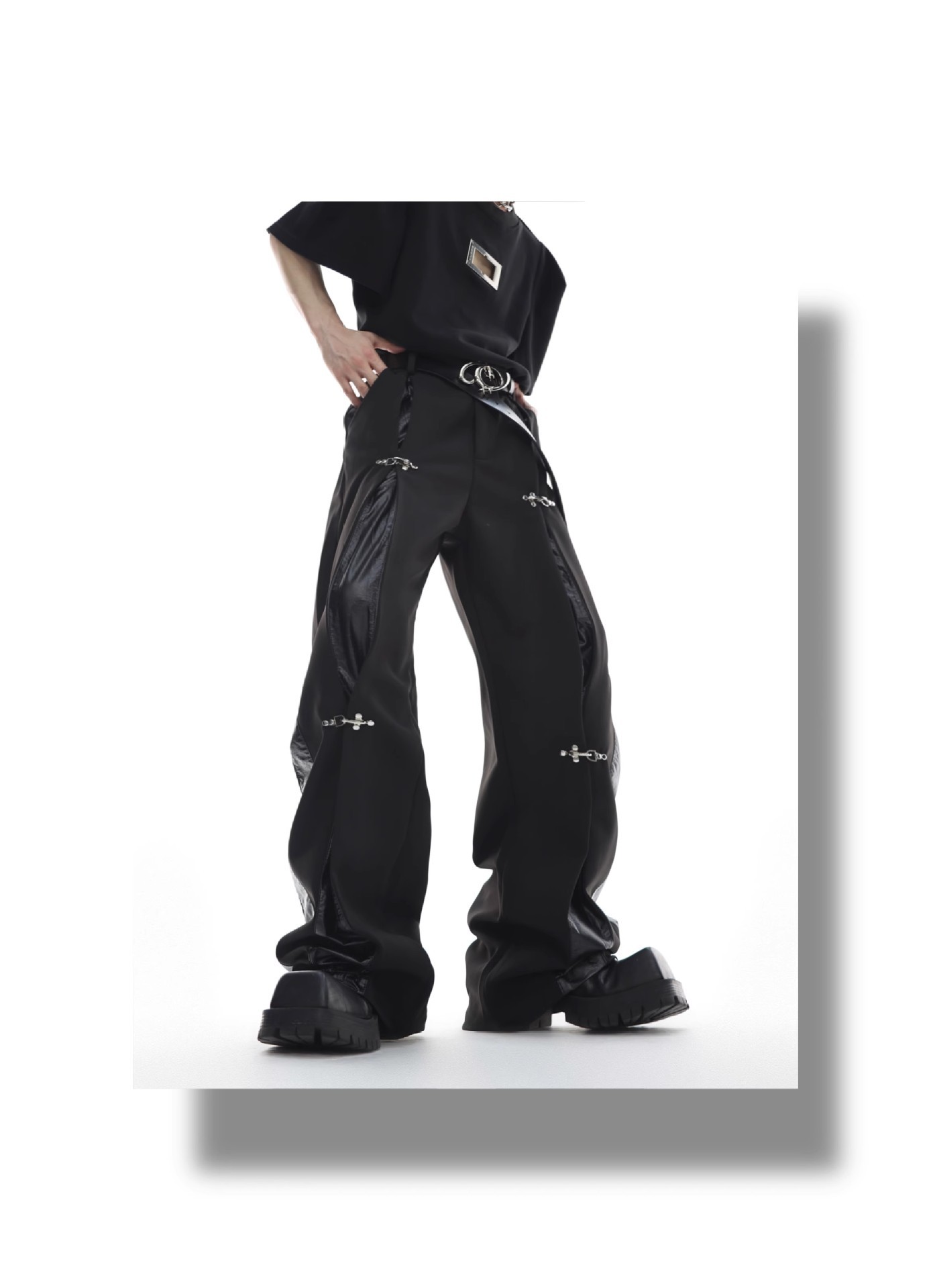 Premium Loose Fit PU Spliced Casual Dress Pants