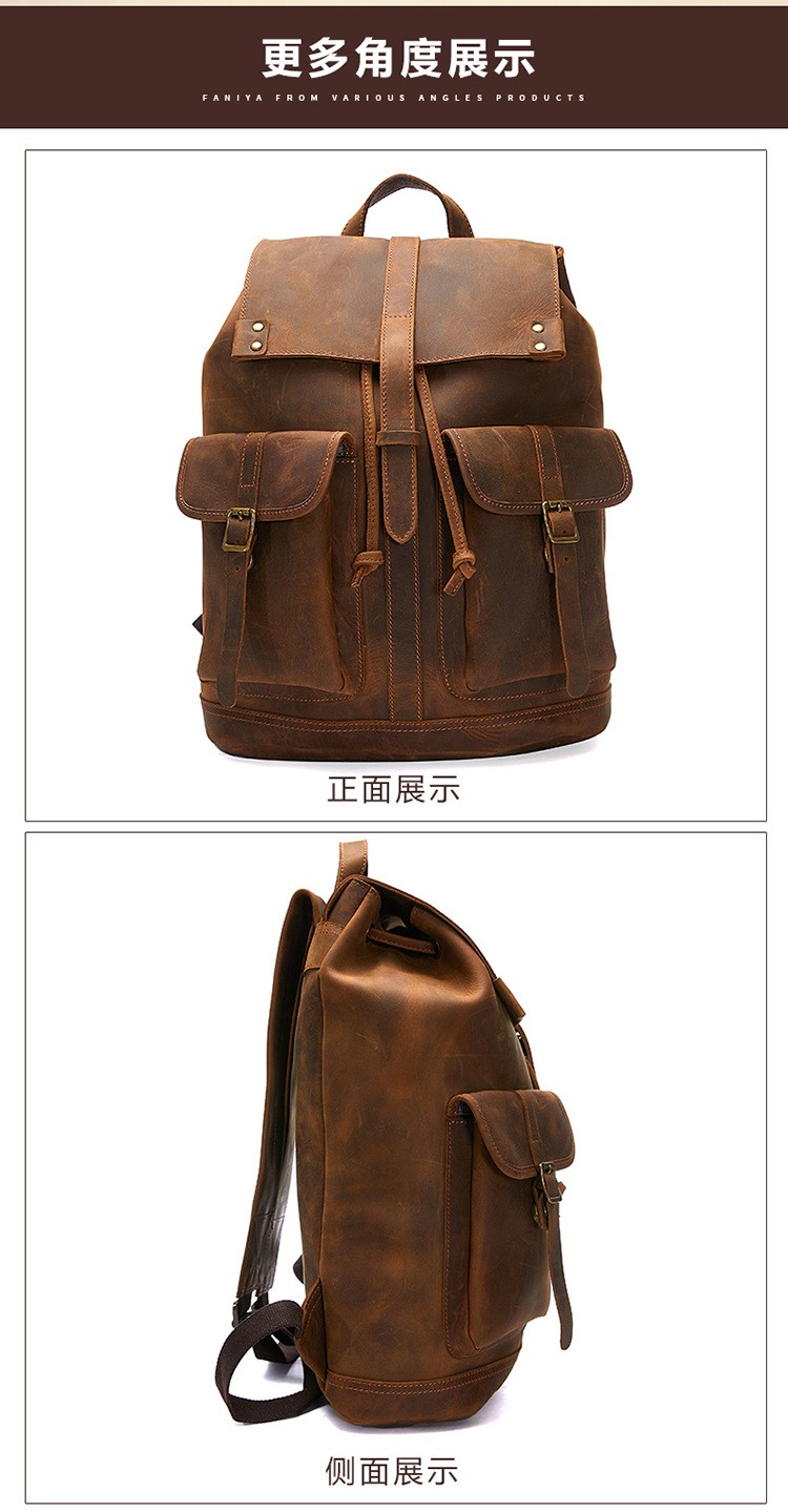 Vintage Handmade Crazy Horse Leather Backpack 14