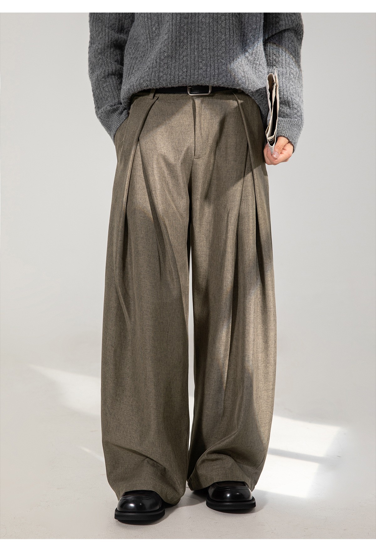 Men's Pleated Wide-Leg Casual Trousers for Autumn Men