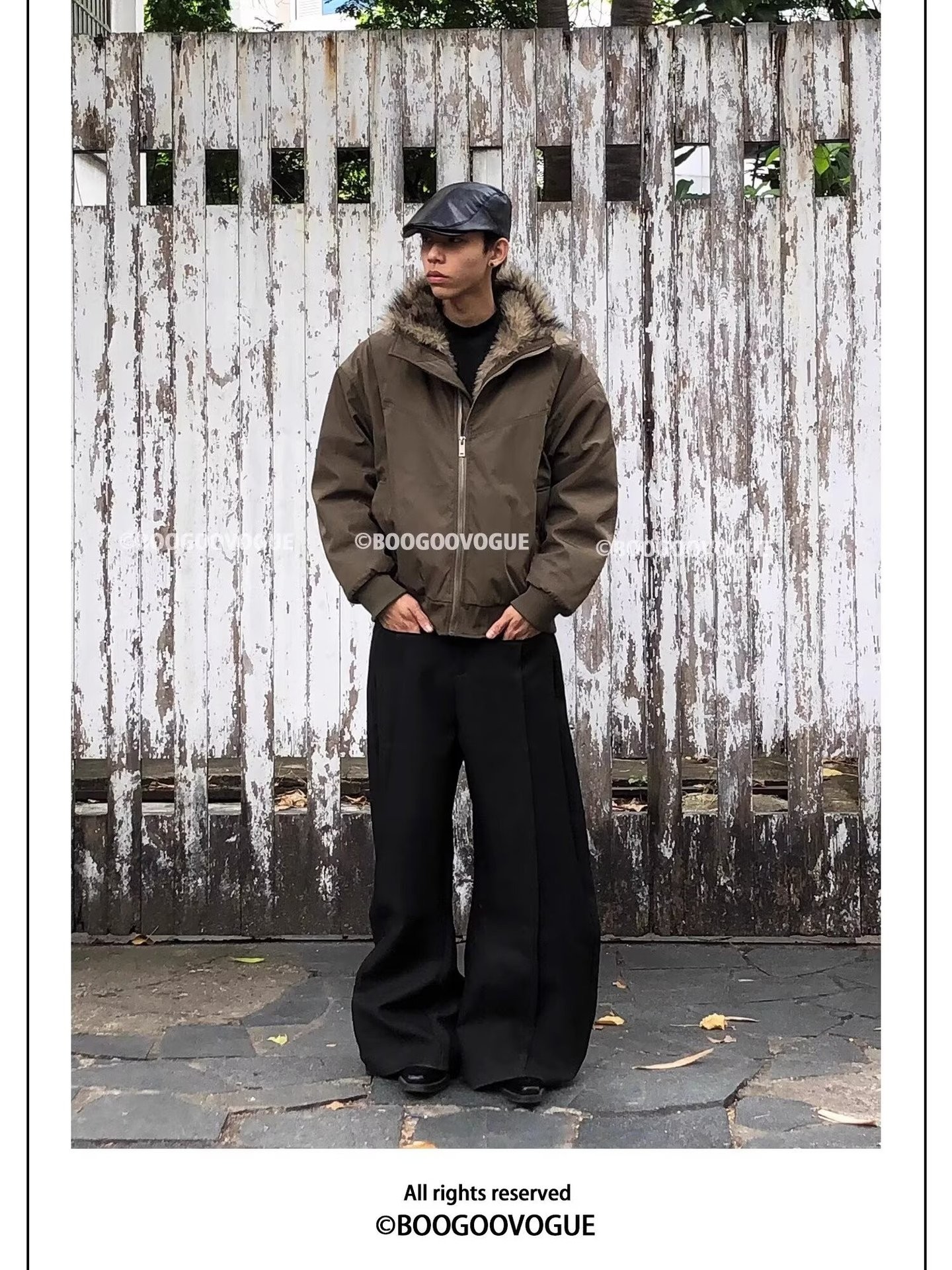 Vintage Cotton Padded Hooded Jacket with Removable Fur Collar Vintage Cotton Padded Hooded Jacket with Removable Fur Collar