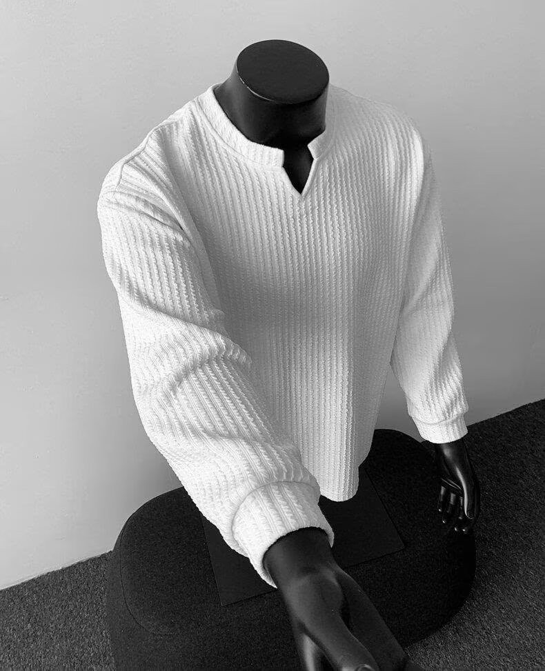 Men's V-Neck Lightweight Knit Long Sleeve T-Shirt Men