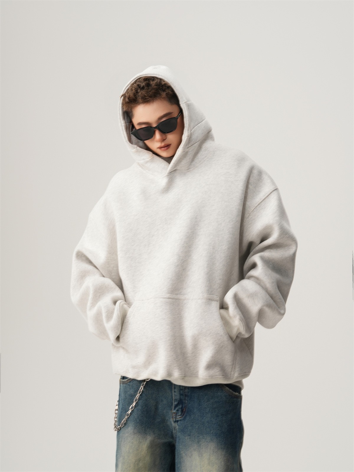 Heavyweight Boxy Hooded Fleece Pullover Sweatshirt