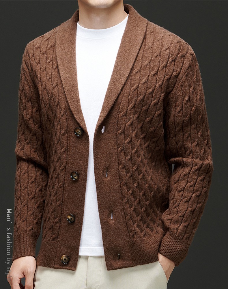 2024 Men’s Thick Wool Knit Cardigan with Embroidery