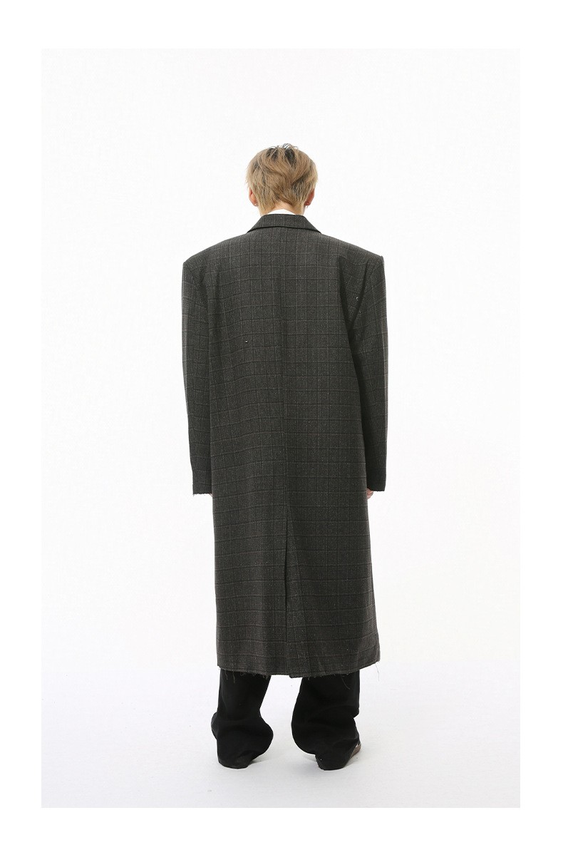 MTLCLOTHES Plaid Loose Wool Blend Long Coat