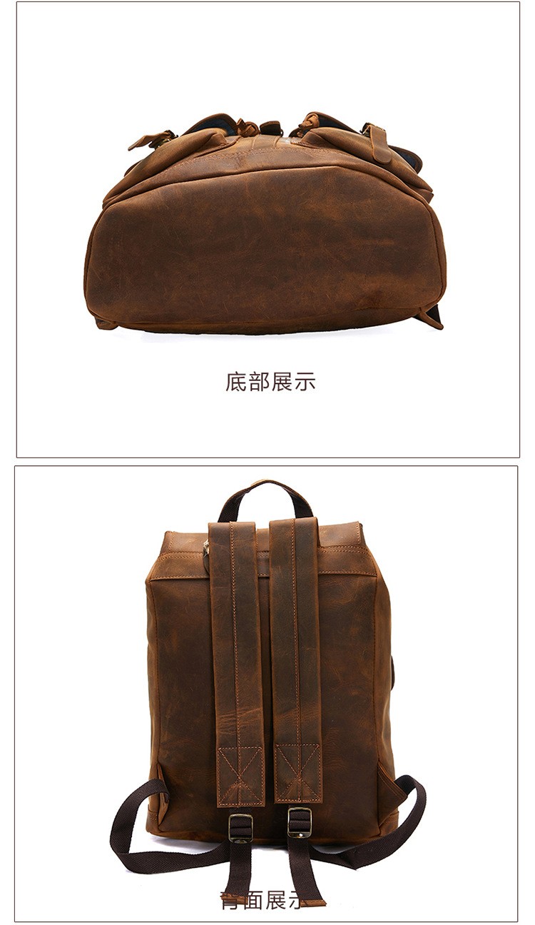 Vintage Handmade Crazy Horse Leather Backpack 14