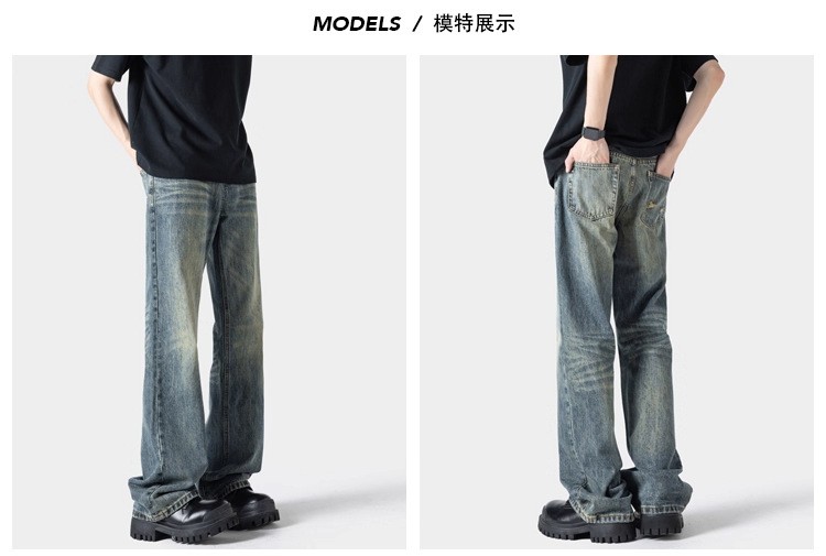 Men's Retro Blue Denim Straight Fit Jeans Men