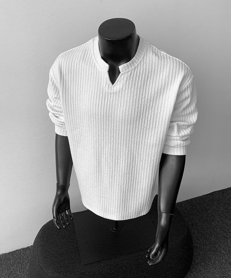 Men's V-Neck Lightweight Knit Long Sleeve T-Shirt Men