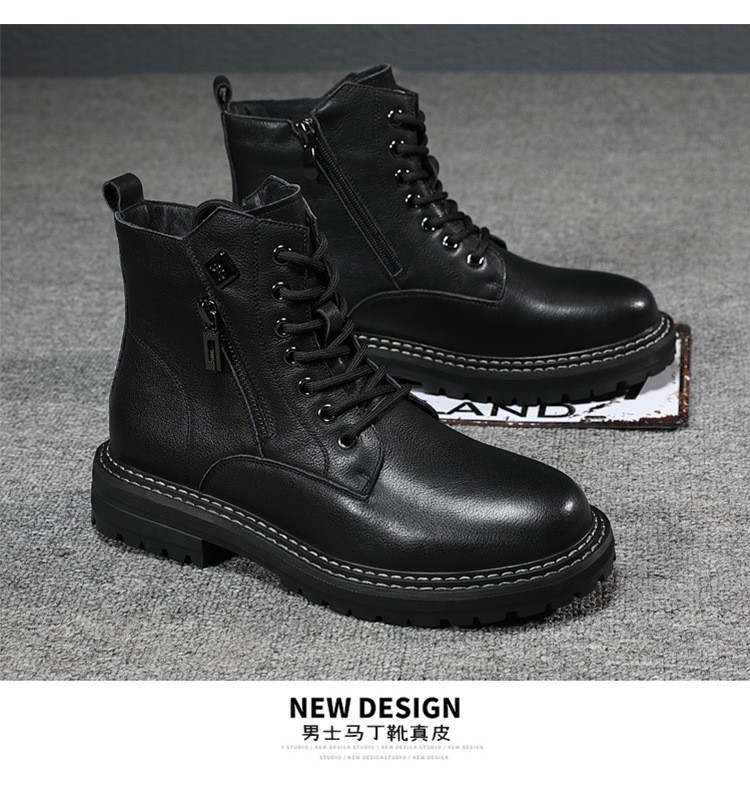 Men's Genuine Leather Martin Boots with Fleece Lining Men