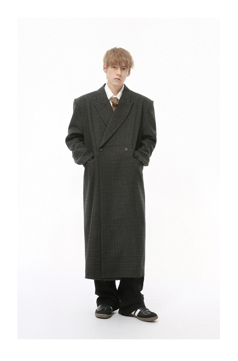 MTLCLOTHES Plaid Loose Wool Blend Long Coat