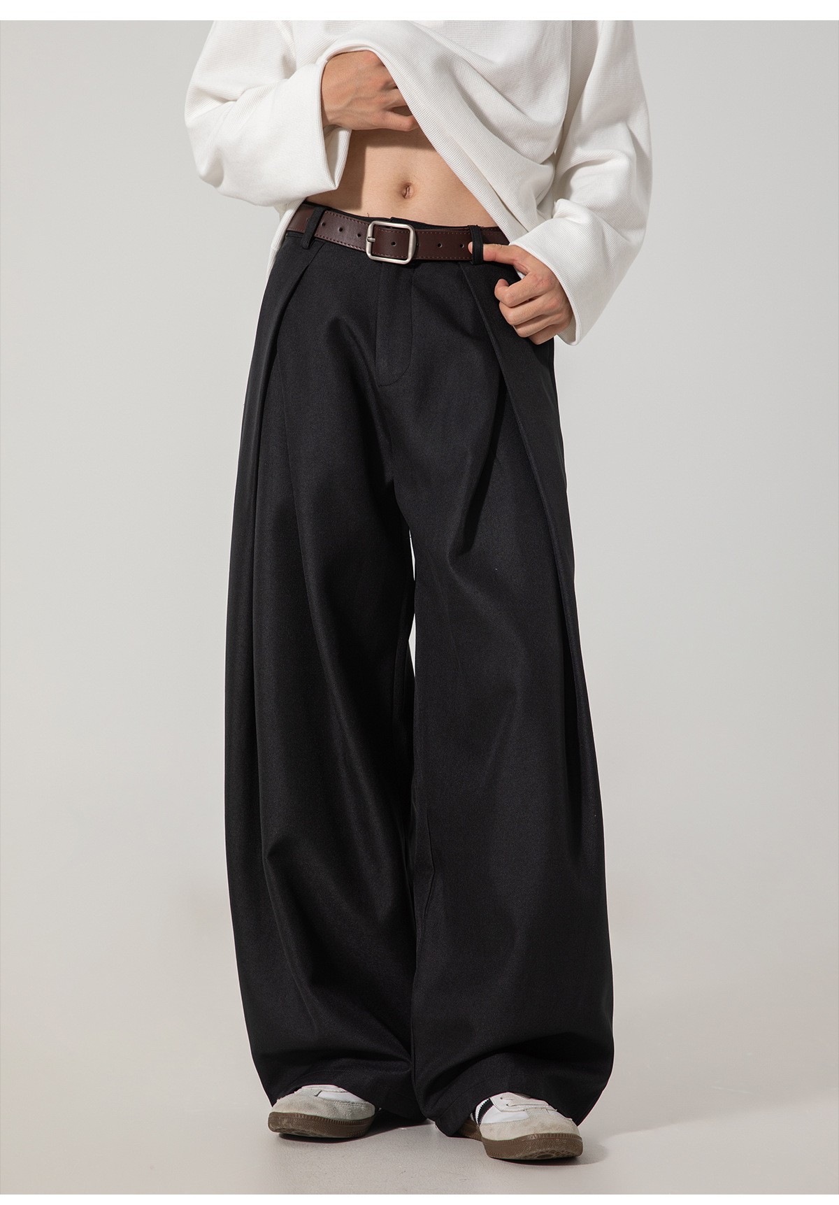 Men's Pleated Wide-Leg Casual Trousers for Autumn Men