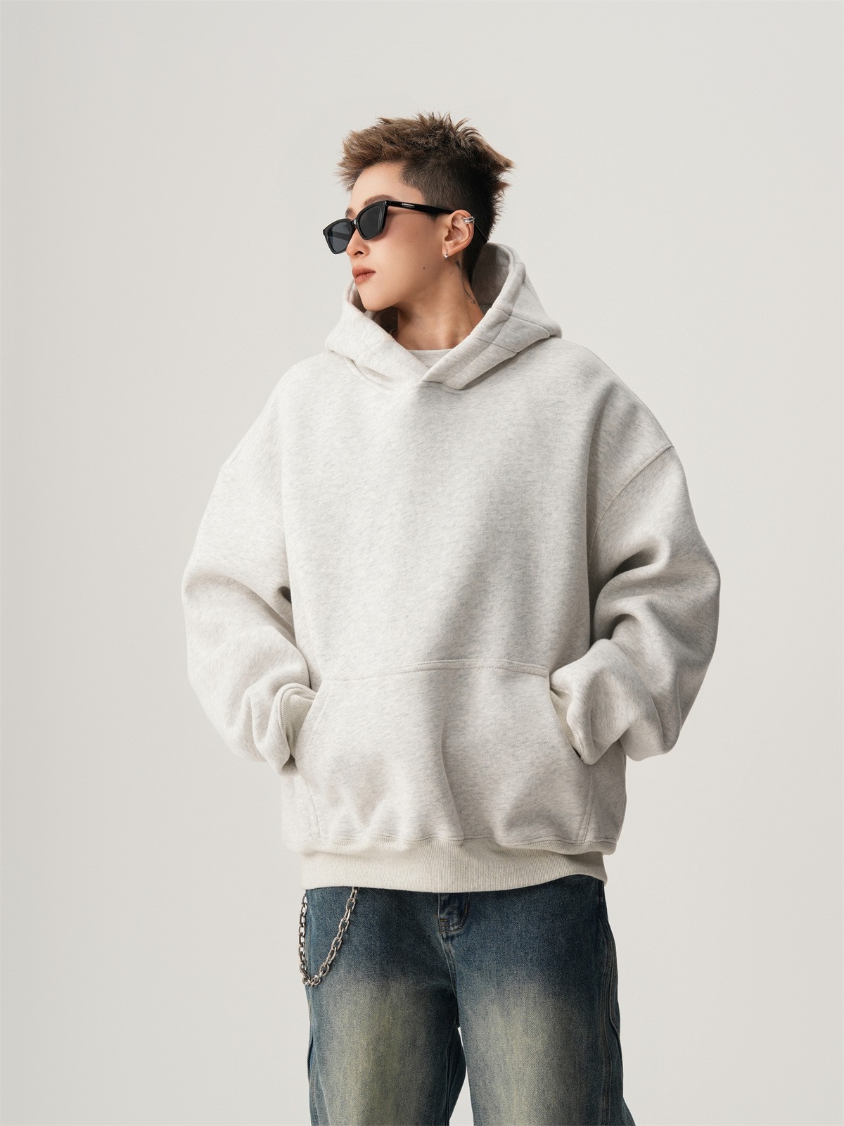 Heavyweight Boxy Hooded Fleece Pullover Sweatshirt