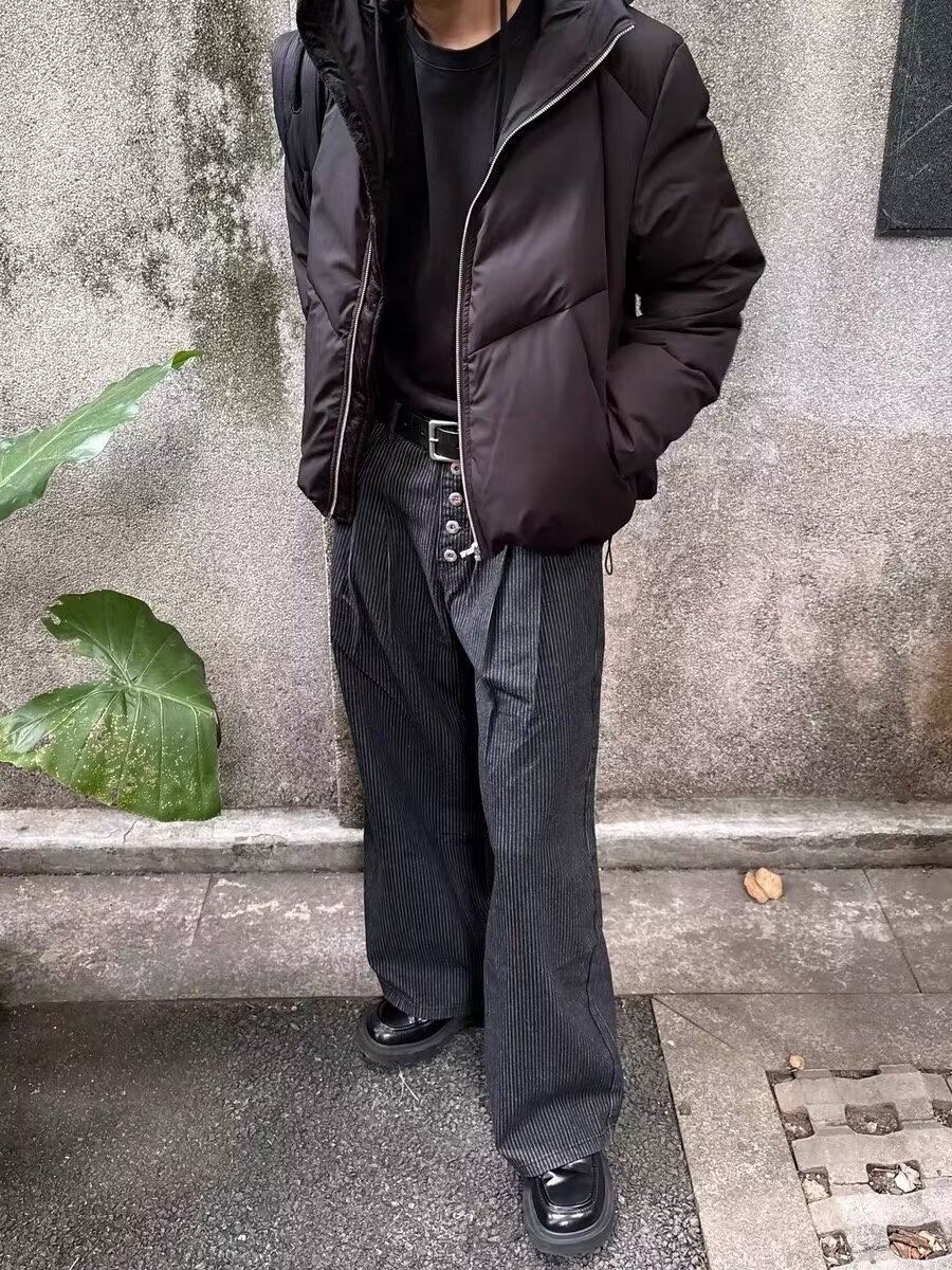 Men's High-Waist Pleated Denim Wide-Leg Trousers Men