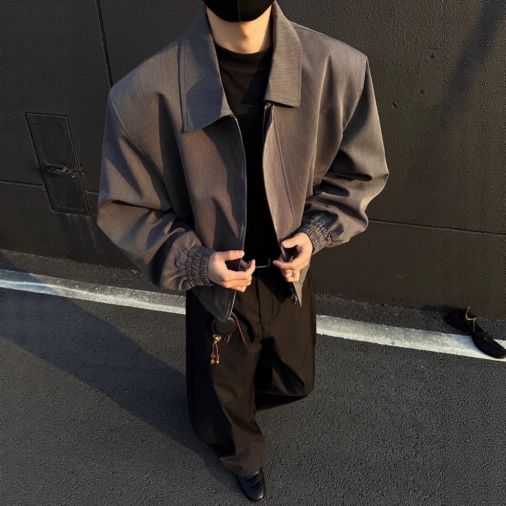 Men's Cleanfit Collared Shoulder-Pad Jacket Spring Autumn Men