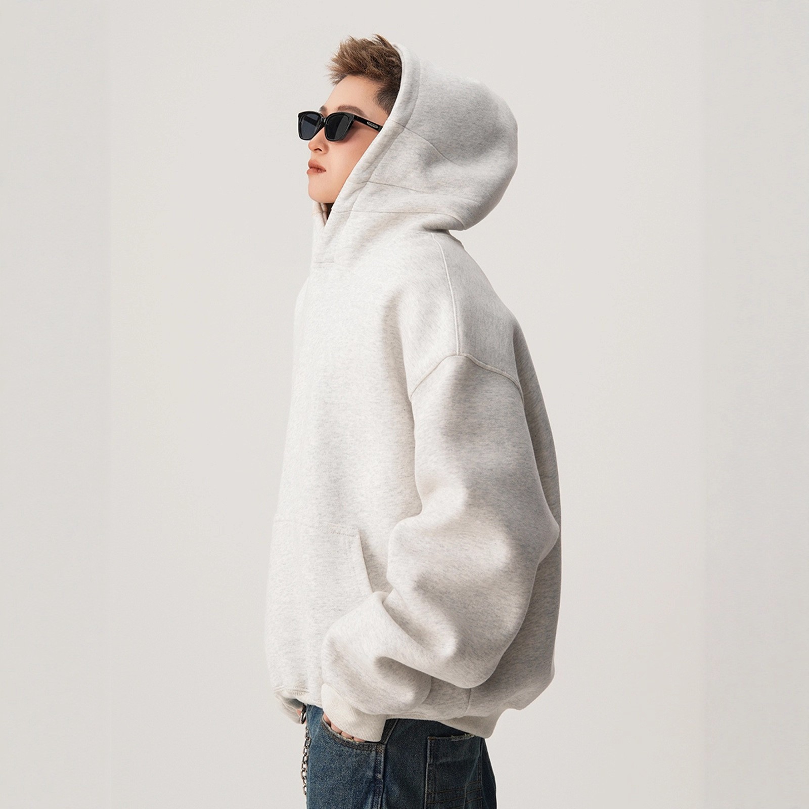 Heavyweight Boxy Hooded Fleece Pullover Sweatshirt