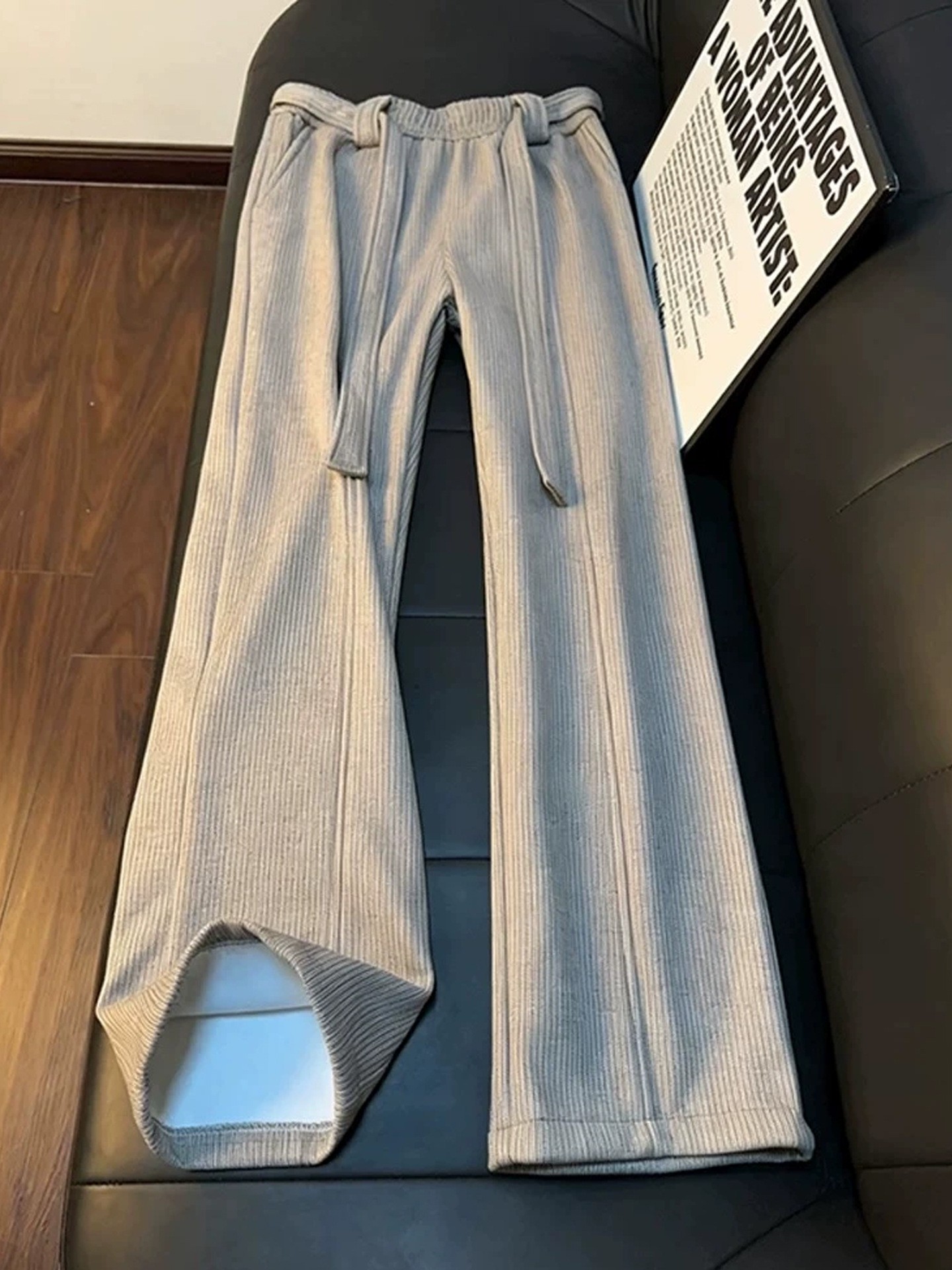 Men's High-Waist Slim Straight Fleece Lined Pants Men