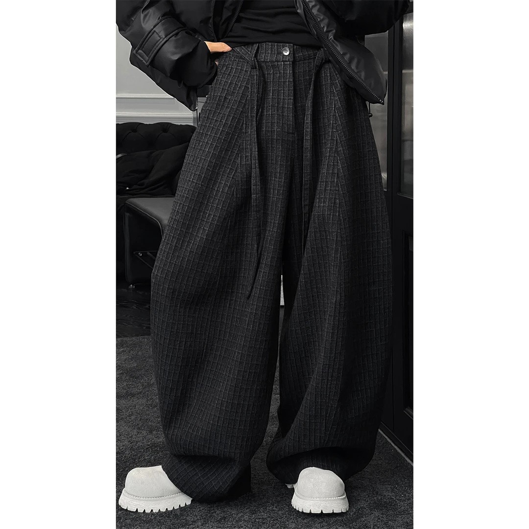 Men's Retro Plaid Loose Straight Casual Pants Men