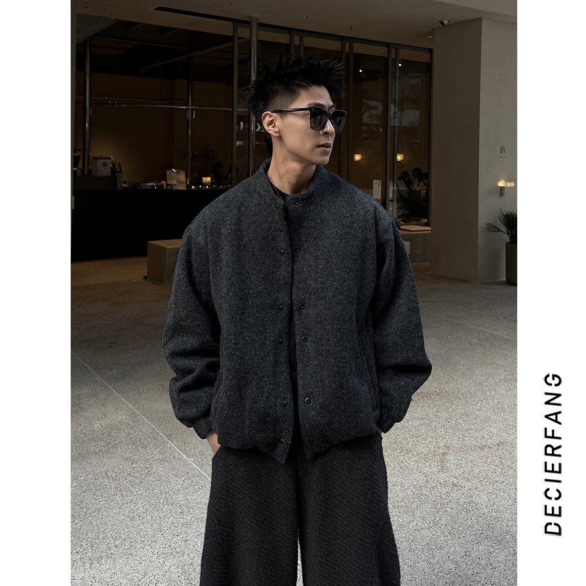 Men's Winter Wool Blend Down Jacket with Hood Men