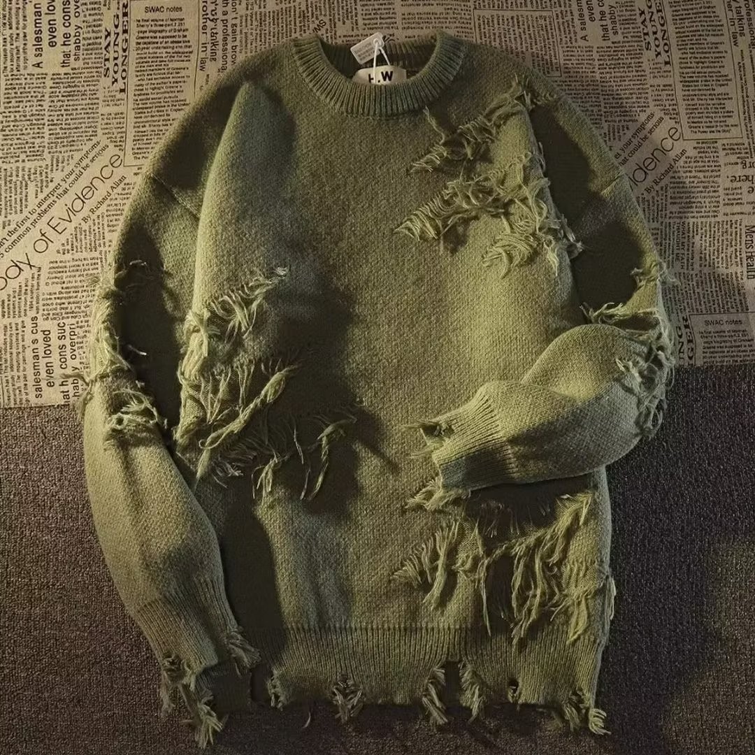 Vintage Style Distressed Pullover Sweater for Men & Women