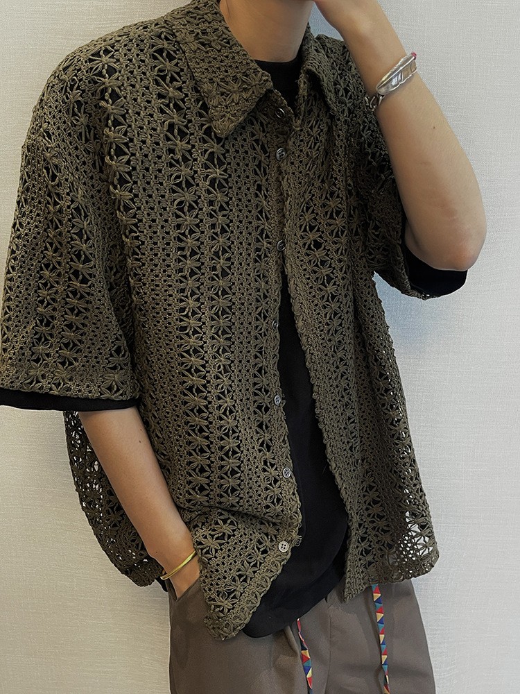 Men's Vintage Military Green Breathable Knit Shirt Men