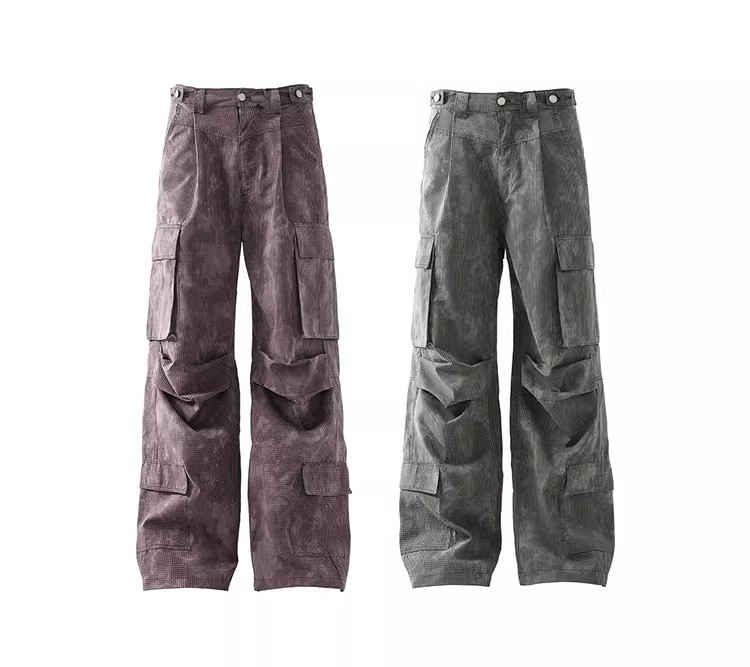 Textured Pleated Multi-Pocket Cargo Pants - Unisex Textured Pleated Multi-Pocket Cargo Pants - Unisex
