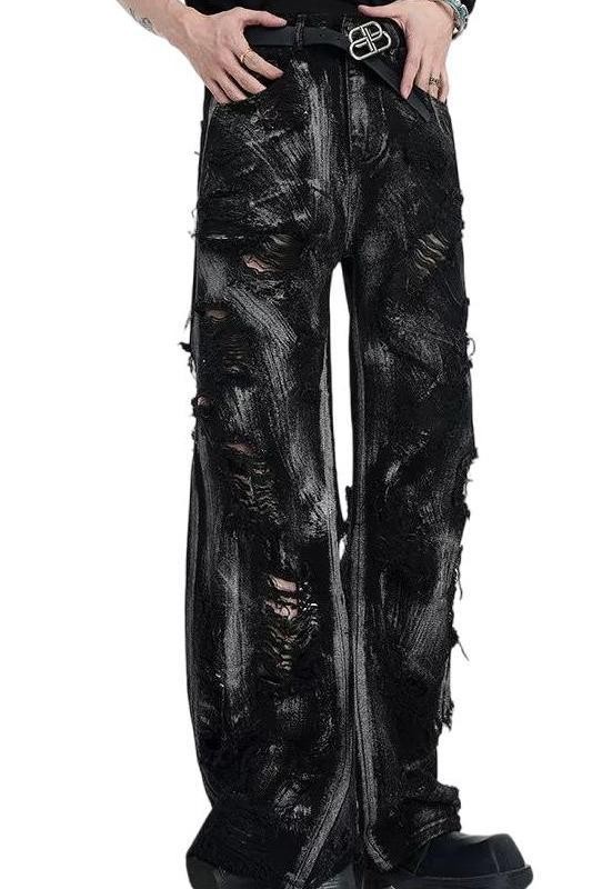 Black Washed Streetwear Straight-Leg Denim Jeans Black Washed Streetwear Straight-Leg Denim Jeans