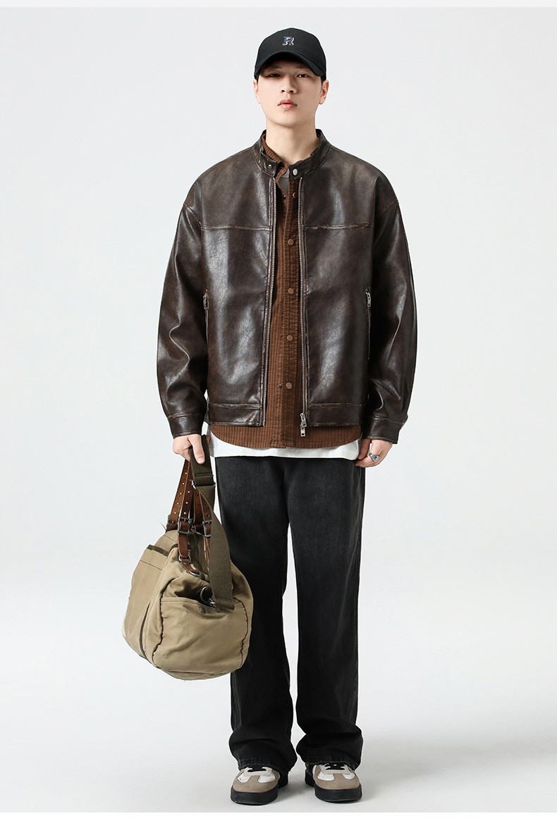 Retro PU Leather Aviator Biker Jacket for Men