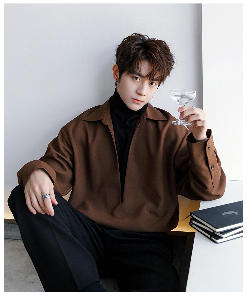 French V-Neck Colorblock Pullover Shirt for Men French V-Neck Colorblock Pullover Shirt for Men